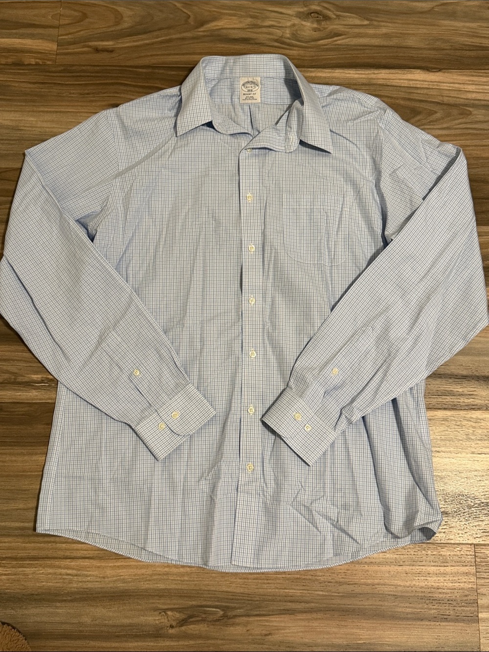 Brooks Brothers Regent Fit Dress Shirt Mens 16.5- 6/7 Blue Plaid L/S Cotton